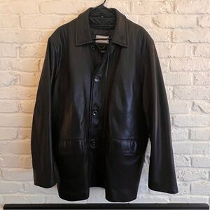 Men’s Reilly Olmes Black Car Long Trench Leather Coat - Size L